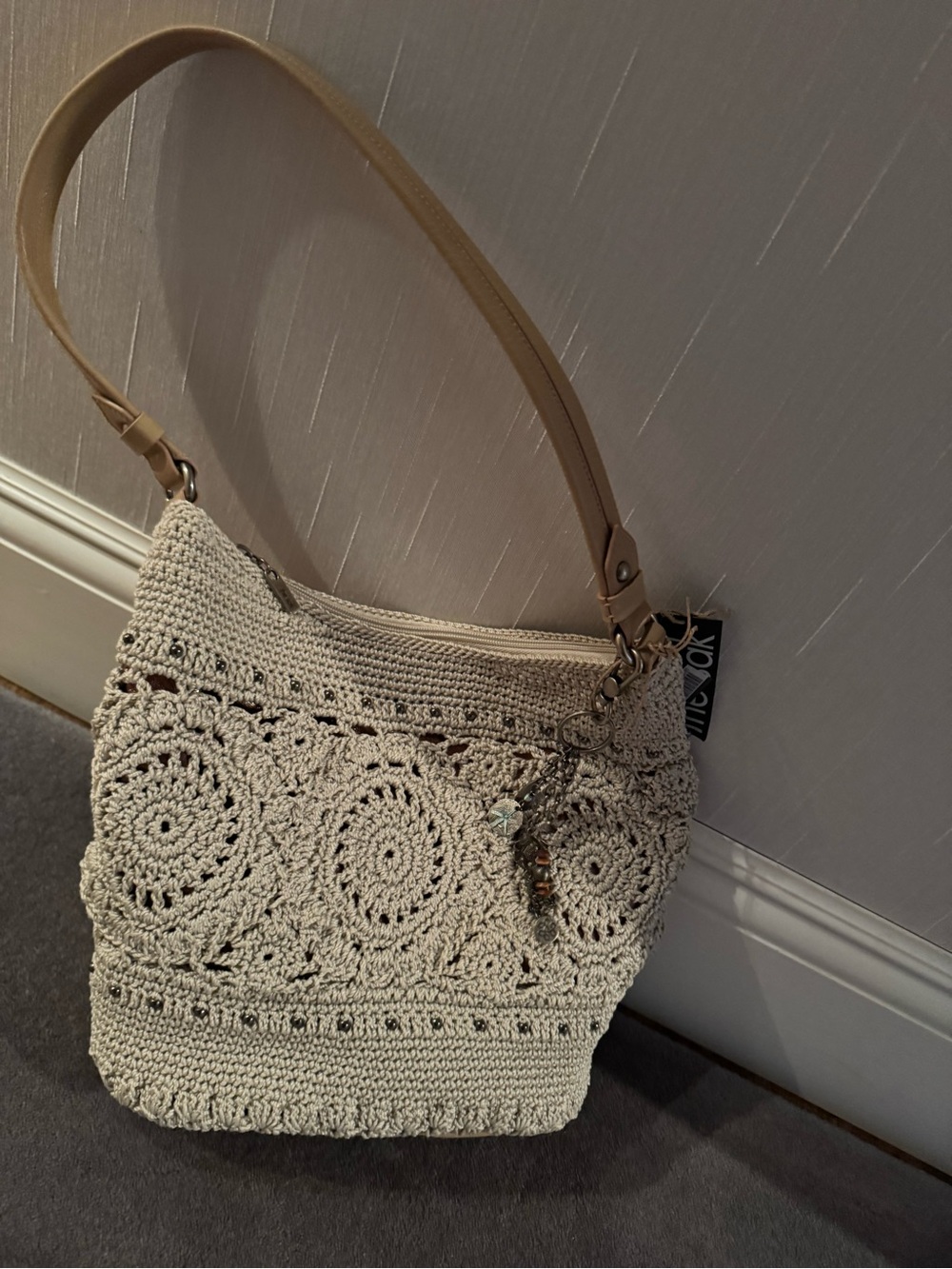 The Sak Cream Crochet Shoulder Bag with Tan Strap - Picture 3 of 3